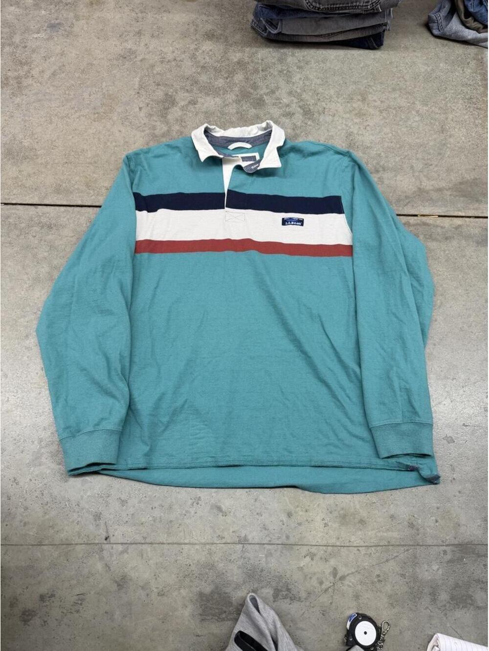 vintage l.l. bean blue navy red and white rugby polo shirt size xl